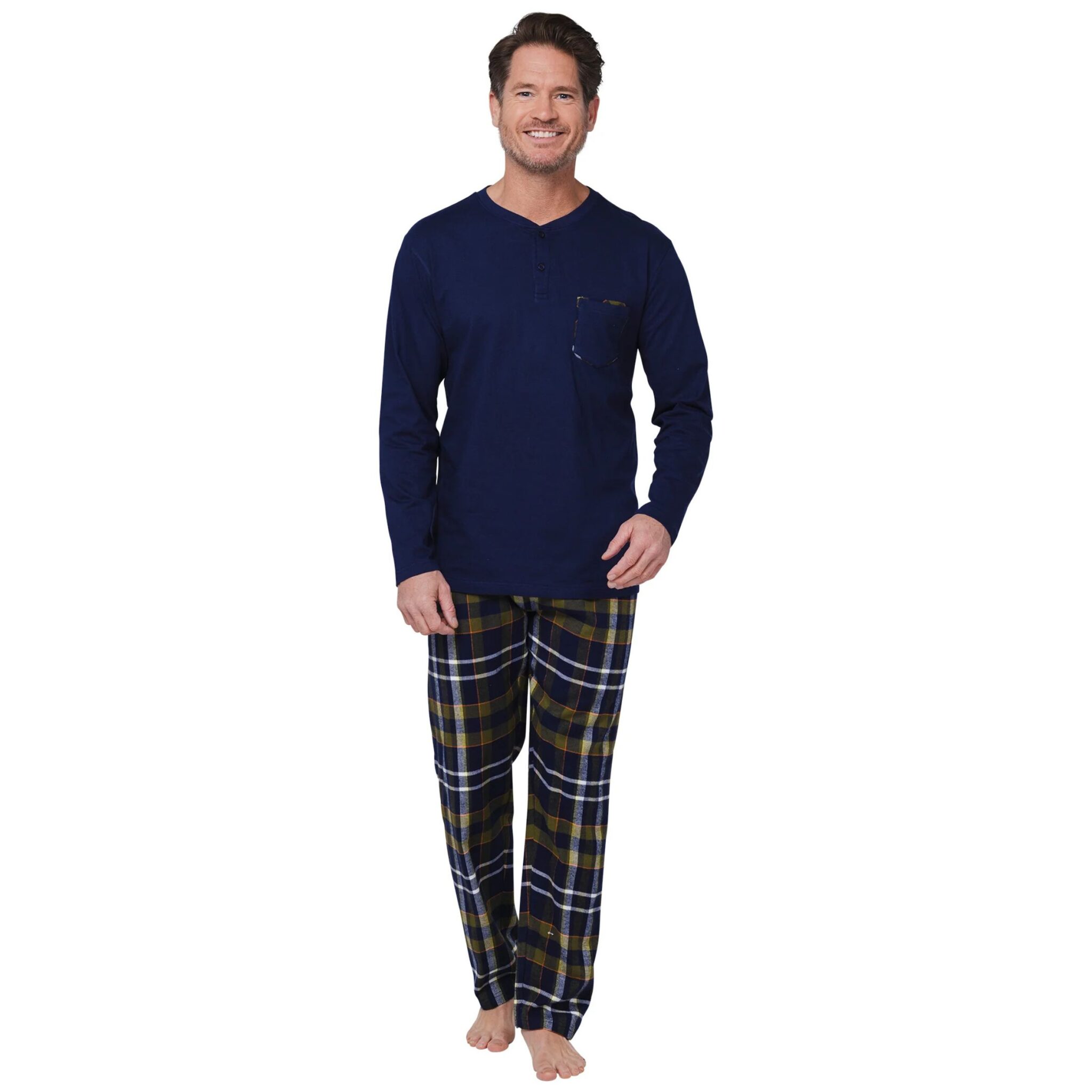 robson-pyjama-203kzk-1.jpg Robson Heren Pyjama 122252 502 1 Donker Blauw | De Vries Slaapcomfort kopen? - Afbeelding 1