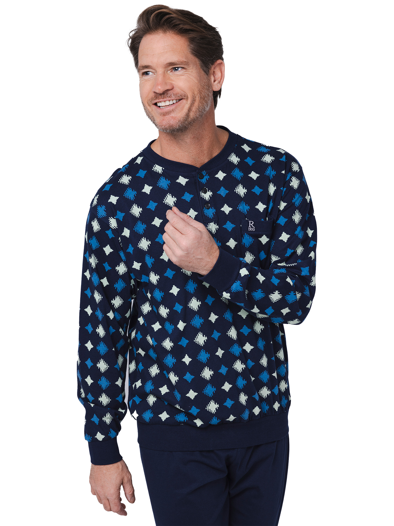robson-pyjama-281hte-1.jpg Robson heren pyjama katoen dark blue - Afbeelding 1