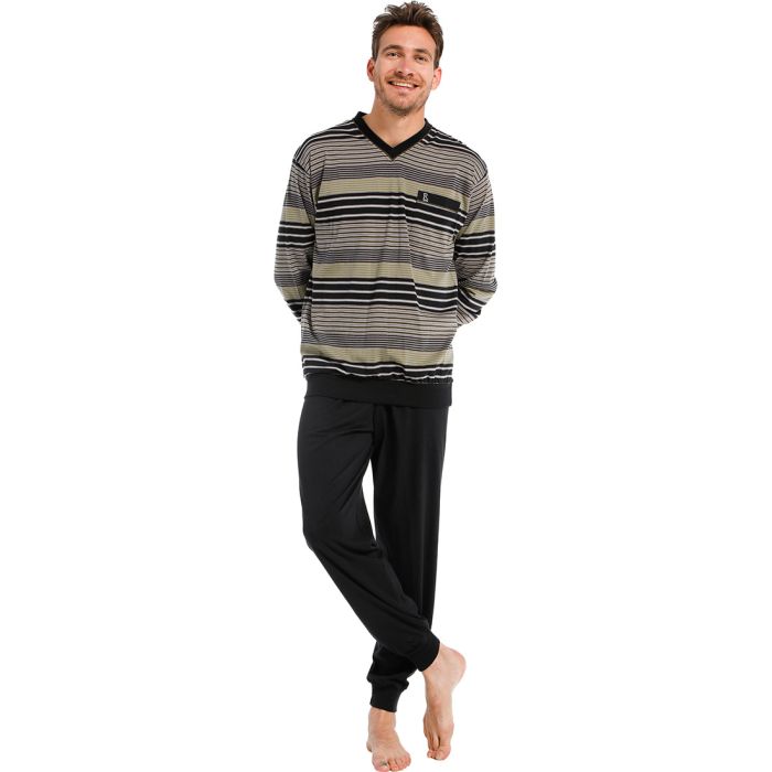 robson-pyjama-491wuy-1.jpg Robson heren pyjama V hals 704 2 (Zwart) - Afbeelding 1