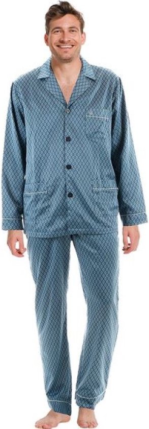 robson-pyjama-714llp-1.jpg Robson Heren pyjama Satijn Blue Knoopsluiting 48 Blauw | bol - Afbeelding 1