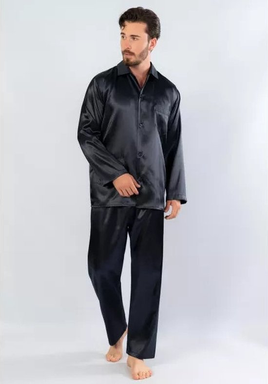 satijnen-pyjama-heren-873buz-1.jpg Elegante Noah satijnen herenpyjama | Pyjama Heren Volwassenen | Knoopsluiting | Lange... | bol - Afbeelding 1
