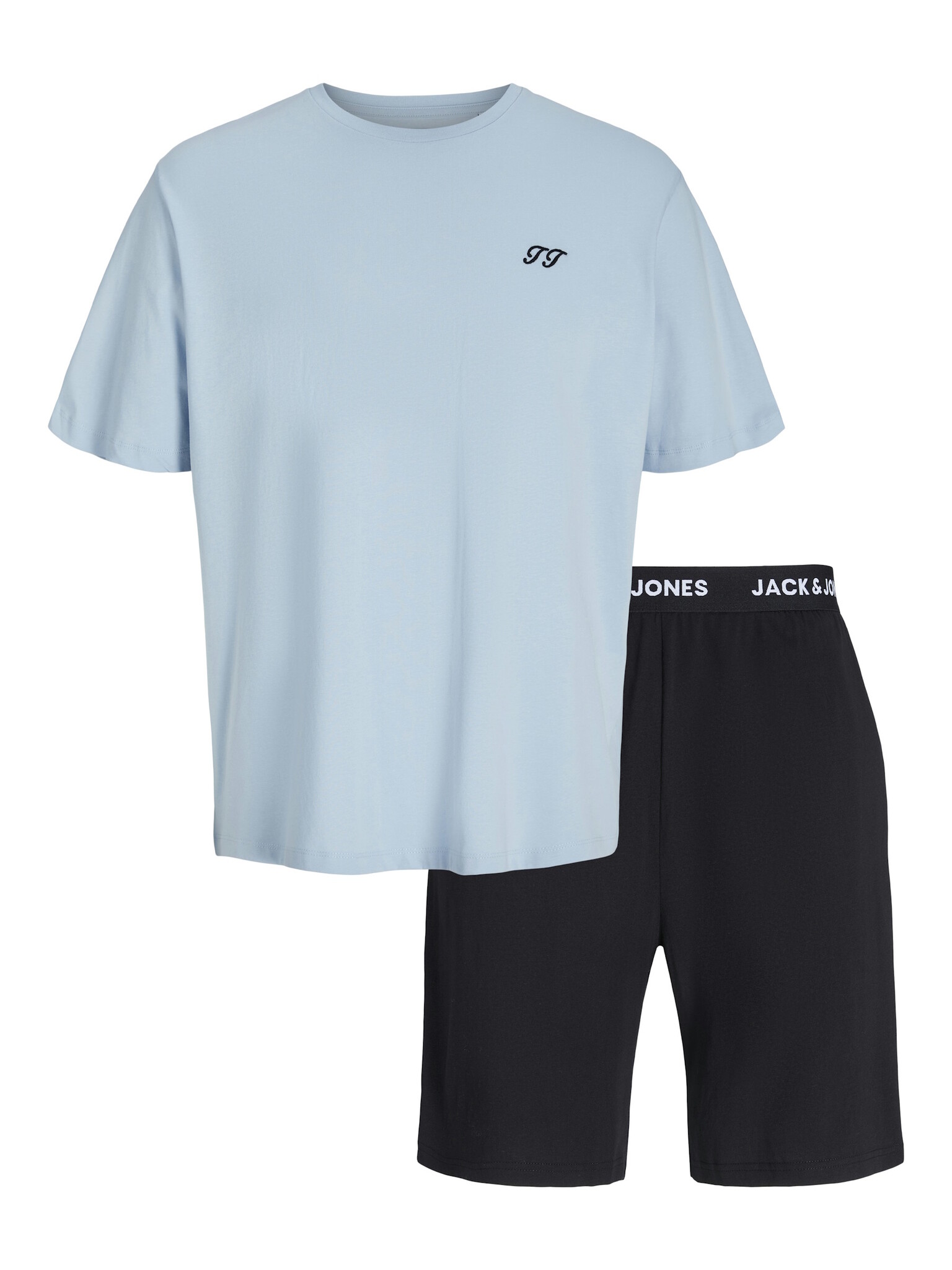 shortama-jongens-544bbc-1.jpg Jack & Jones Junior Jongens Korte Shortama Pyjamaset JACOMAHA Ronde Hals Lichtblauw/Zwart - Afbeelding 1