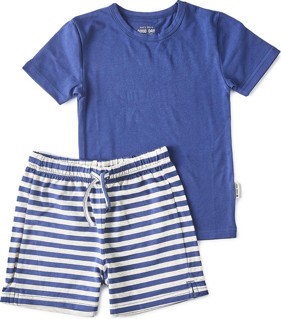 shortama-jongens-635plf-1.jpg Little Label Pyjama Jongens Maat 98 104 Blauw, Grijs Zachte BIO Katoen Shortama... | bol - Afbeelding 1