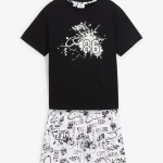 Jongens shortama van katoen (2 dlg. set) wit zwart met print • Prijs € 12,99 • bonprix online shop