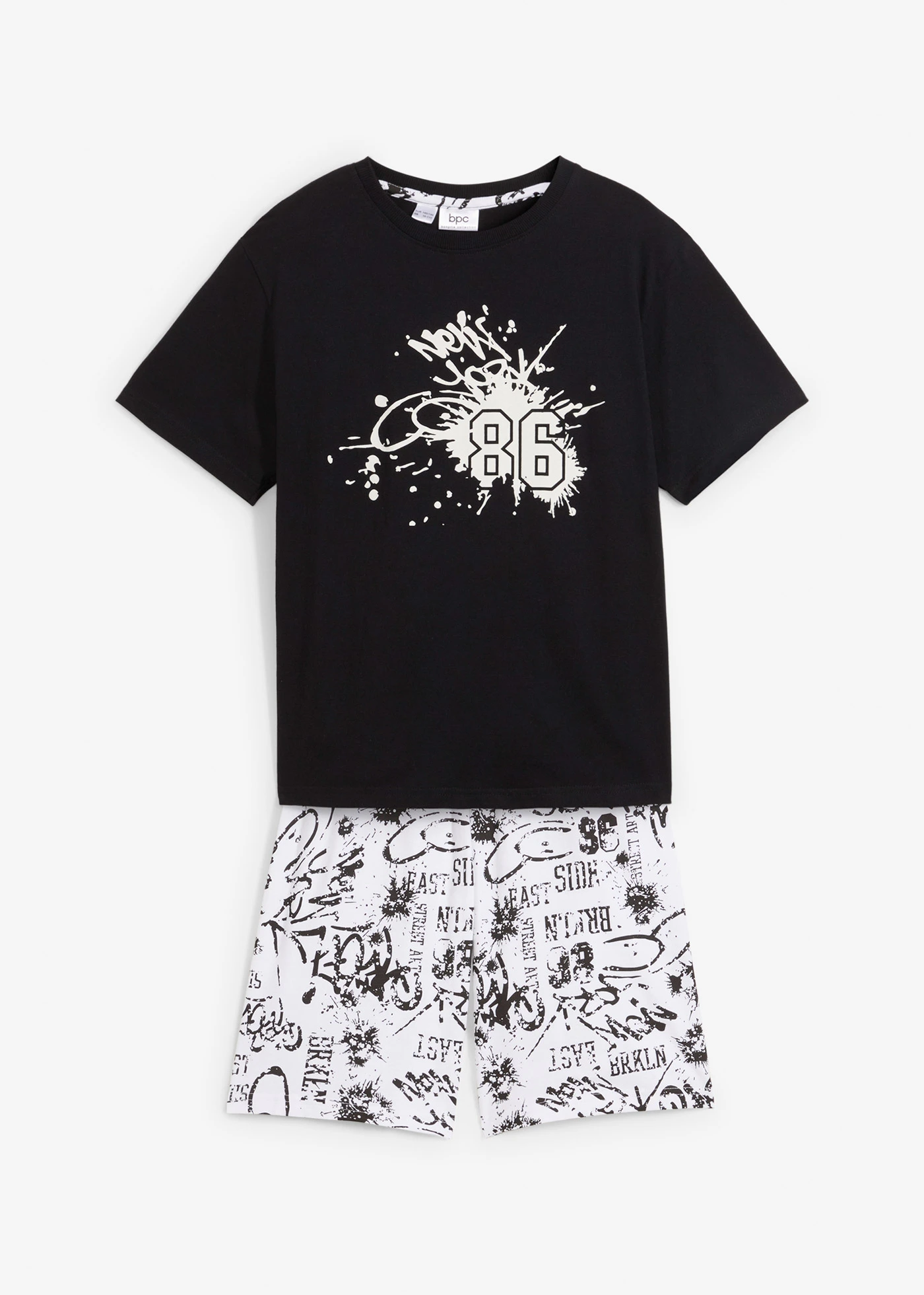 shortama-jongens-818smb.webp Jongens shortama van katoen (2 dlg. set) wit zwart met print • Prijs € 12,99 • bonprix online shop - Afbeelding 1