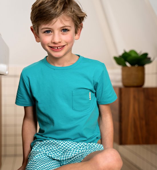 shortama-jongens-885awv-1.jpg Little Label Pyjama Jongens Maat 98 104/4Y aqua blauw print Shortama Zachte... | bol - Afbeelding 1
