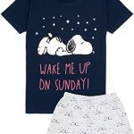Snoopy Pyjamas Ladies Womens Top Long or Short Bottom Options Navy PJs : Amazon.nl: Fashion
