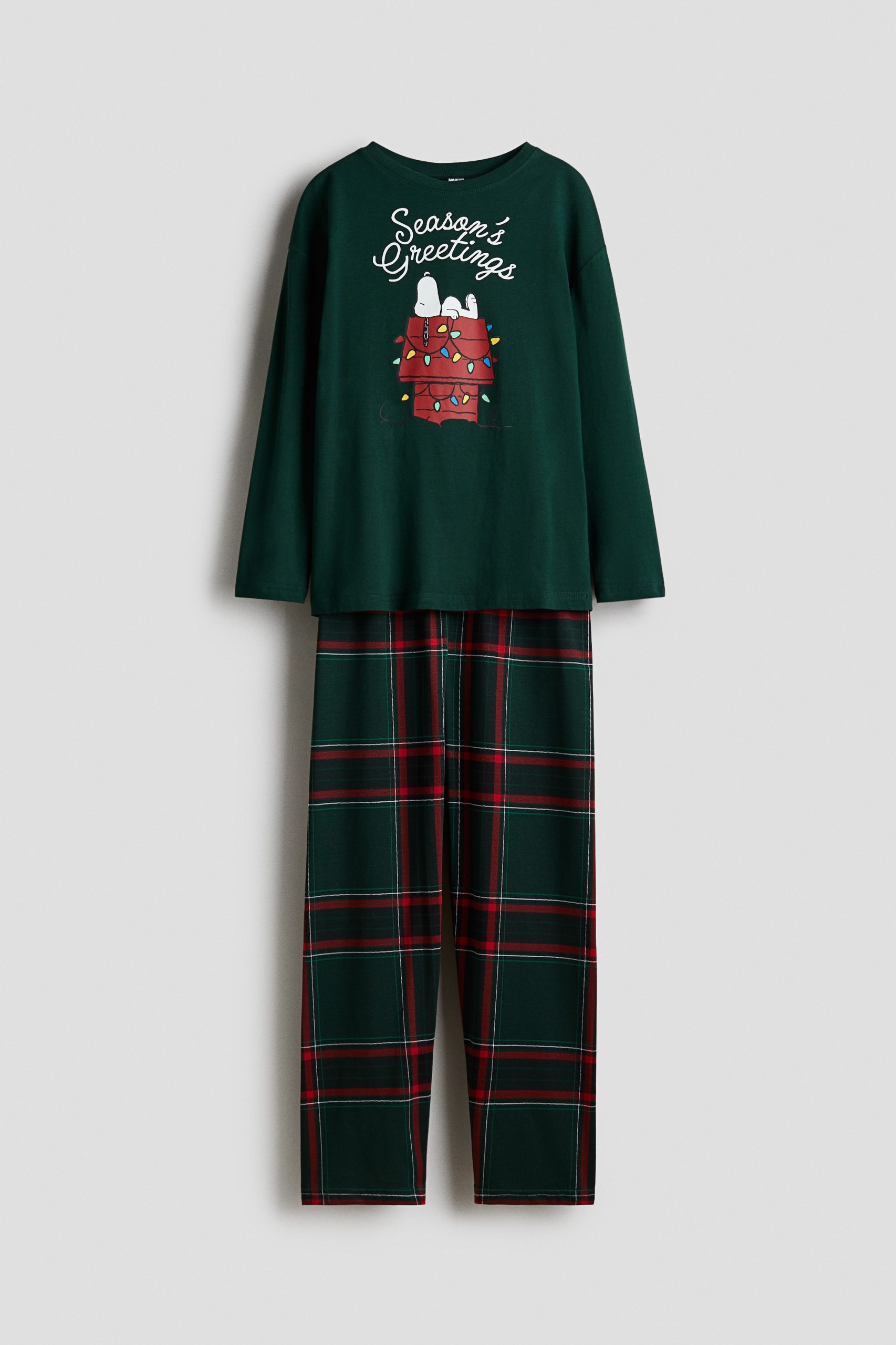 snoopy-pyjama-444kjs-1.jpg Katoenen pyjama met motief Donkergroen/Snoopy KINDEREN | H&M NL - Afbeelding 1