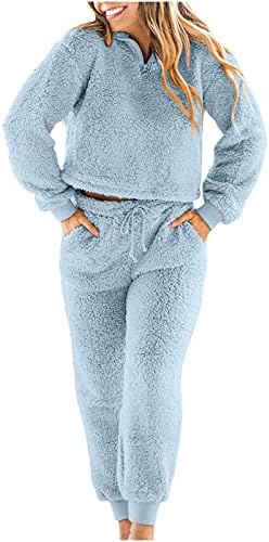 teddy-pyjama-dames-839yui-1.jpg Dames vrijetijdspak teddy huispak joggingpak fleece pyjama set behaaglijk tweedelig pluizig bovenstuk en broek nachtkleding set warm winter ... - Afbeelding 1