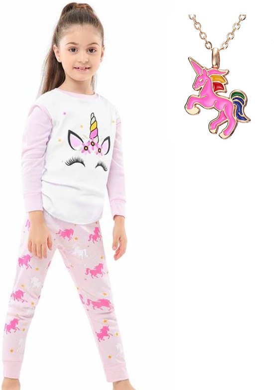 unicorn-pyjama-354pks-1.jpg Eenhoorn pyjama roze maat 98 104 (3 4 jaar) Unicorn pyjama jurk prinses + Eenhoorn ketting | bol - Afbeelding 1