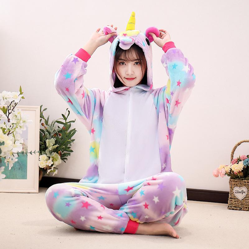 unicorn-pyjama-766ibs-1.jpg Dier Kat Tijger Kigurumi Eenhoorn Onesie Volwassen Tieners Vrouwen Mannen Pyjama Grappig Flanel Warme Zachte Nachtkleding Overall Onepiece Jumpsuit Cosplay Kostuum kopen vanaf een prijs van 18 | Joom - Afbeelding 1
