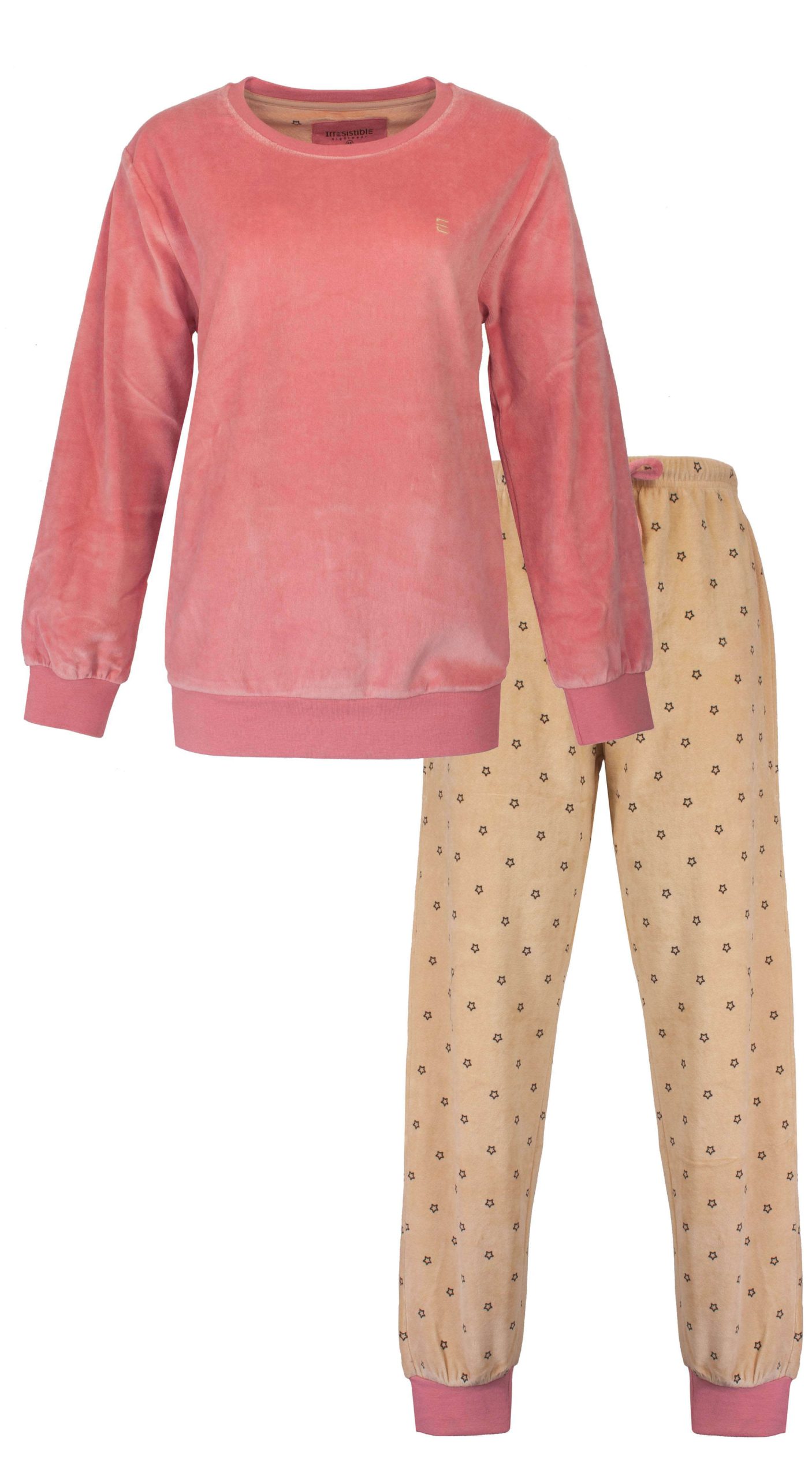 velours-pyjama-dames-535mkp-1.jpg Irresistible Dames Pyjama Lange Mouwen Rond hals Velours Roze Maat S - Afbeelding 1