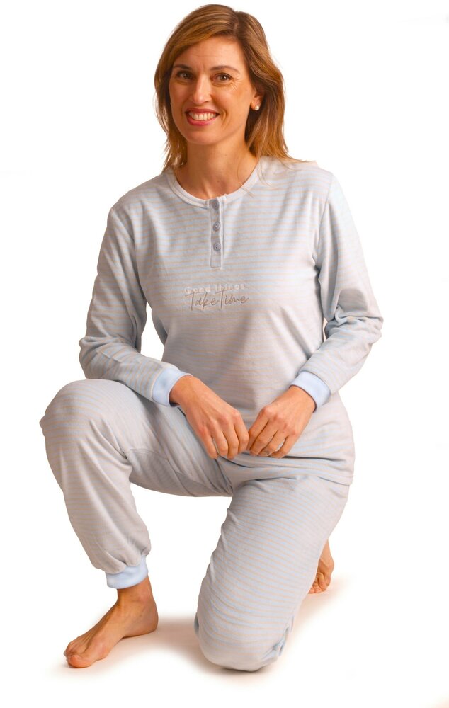 vrouwen-pyjama-731tbp-1.jpg Dames velours pyjama gestreept Blue - Afbeelding 1