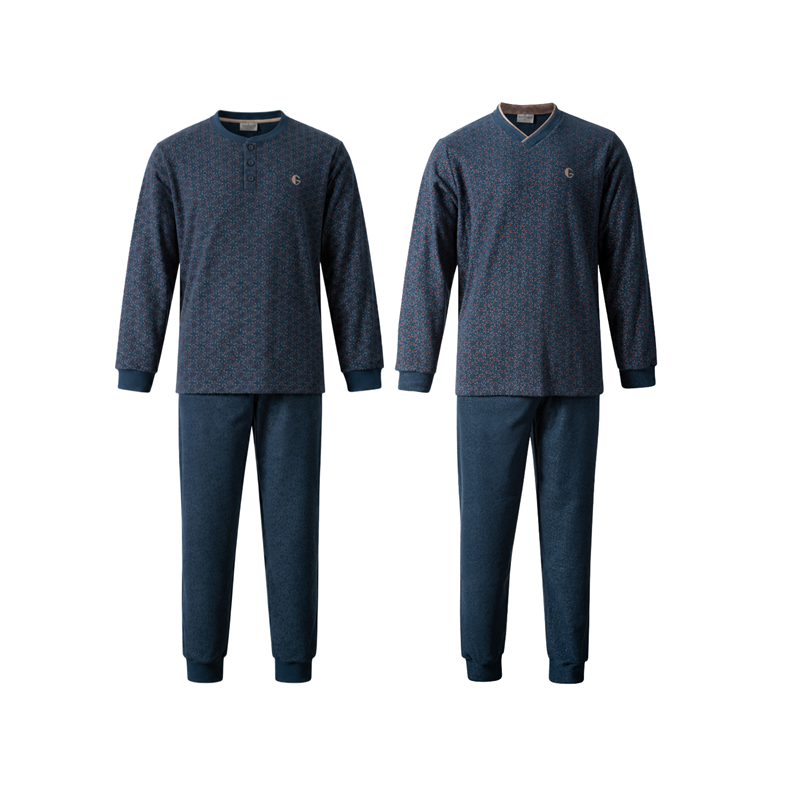 warme-heren-pyjama-515oui.png Gentlemen warme heren pyjama 114320 aangeruwd badstof knoop en V hals gentlemenwear.nl - Afbeelding 1