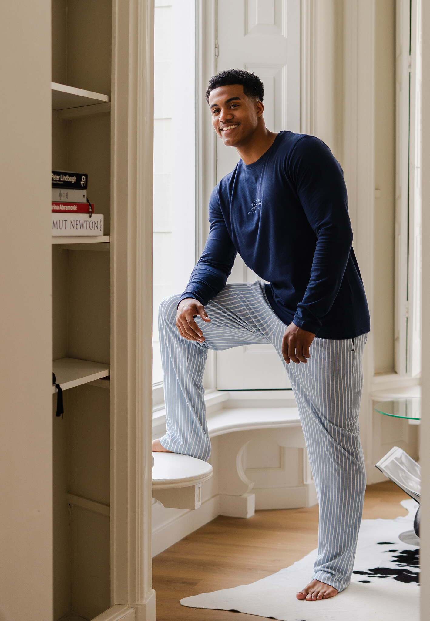 warme-heren-pyjama-886xll-1.jpg Phil & Co Phil & Co Heren Pyjama Set Lang Donkerblauw/Lichtblauw Gestreept - Afbeelding 1