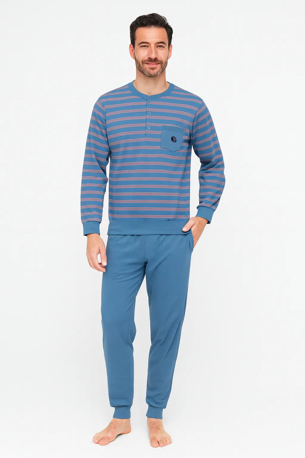 warme-heren-pyjama-922dby-1.jpg Gentlemen heren pyjama Warme Dikke Tricot Double jersey – Sliponline - Afbeelding 1