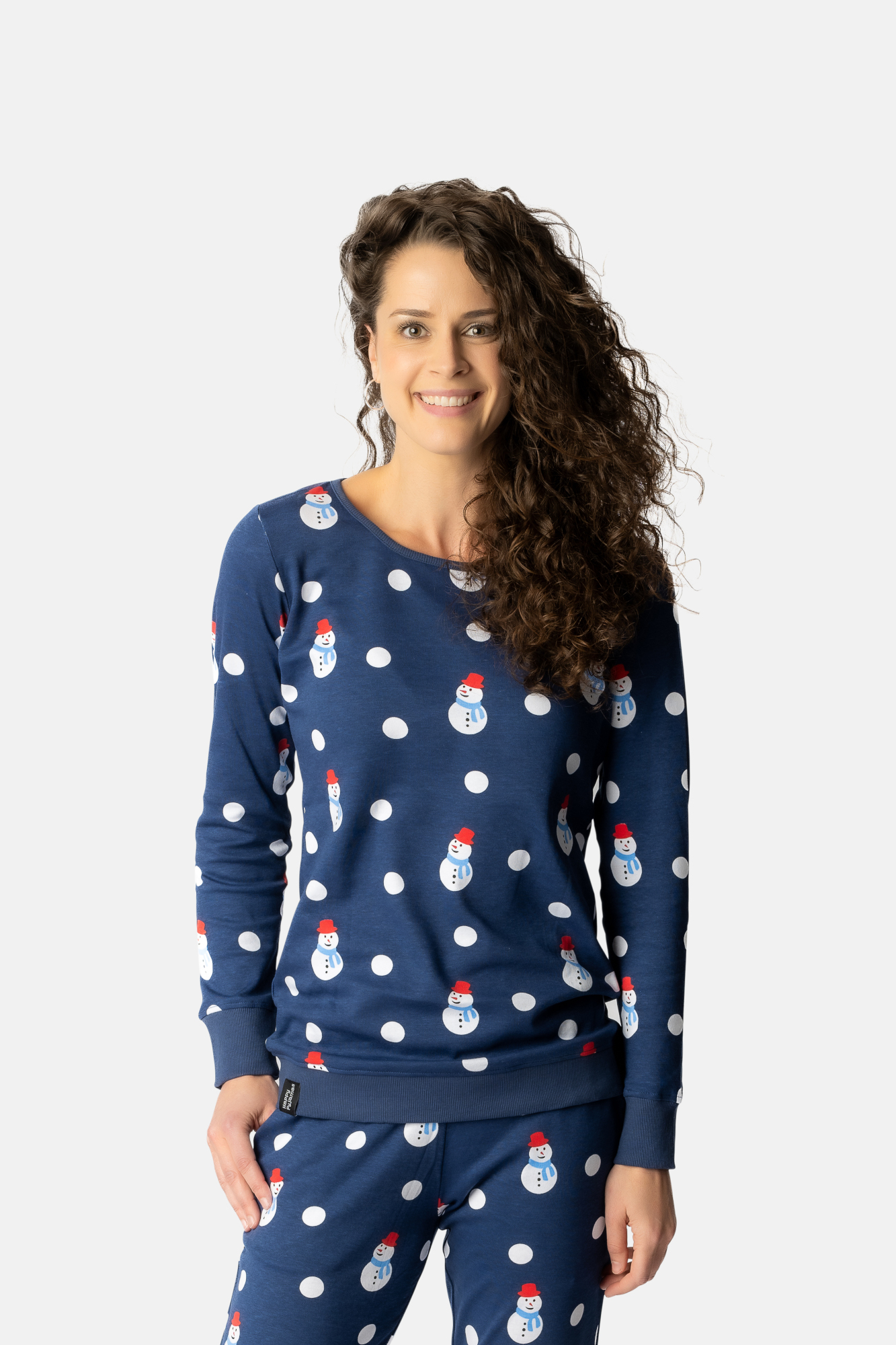 warme-pyjama-057jmc-1.jpg Winterpyjama met sneeuwpoppen en dots - Afbeelding 1