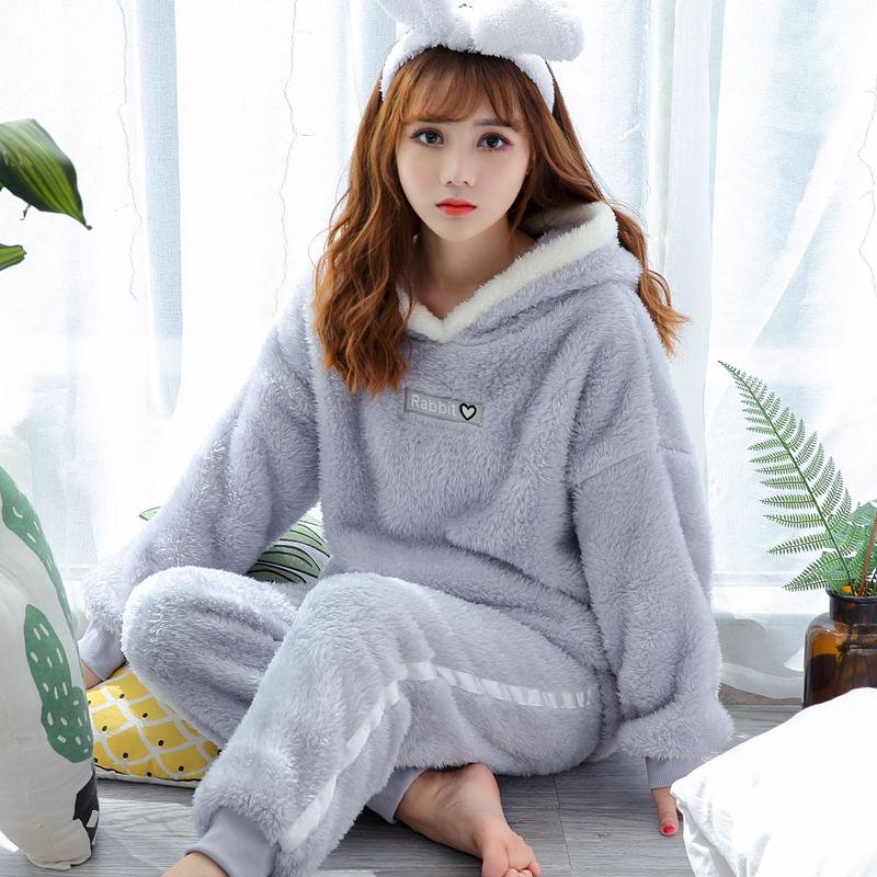 warme-pyjama-400rsm-1.jpg Winter Dikke Warme Flanellen Pyjama Sets voor Vrouwen Nachtkleding Thuis Kleding Pyjama Homewear Pyjama Set kopen vanaf een prijs van 31 | Joom - Afbeelding 1