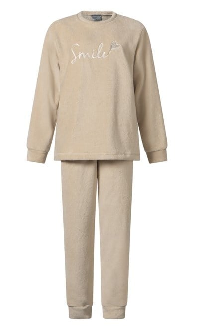 warme-pyjama-472phs-1.jpg Dames huispak / pyjama fleece beige - Afbeelding 1
