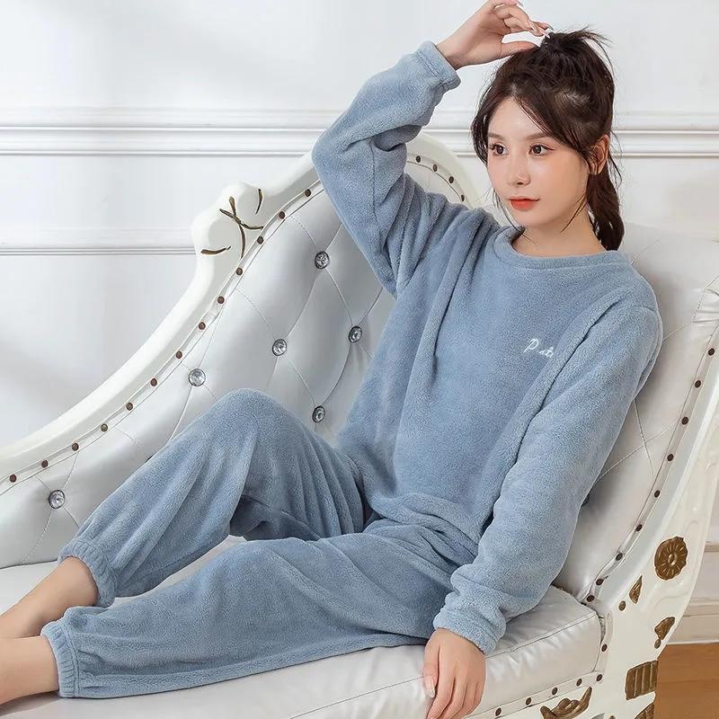 warme-pyjama-600gus-1.jpg Vrouwen Warme Pyjama Pak Winter Thuis Dragen Koraal Fleece Dikke Fluwelen Nachtkleding Top en Broek Set Pullover O Hals Casual Losse Lange Mouw Flanellen Pyjama kopen vanaf een prijs van 23 | Joom - Afbeelding 1
