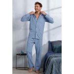 Flanellen doorknoop heren pyjama blauw | Gratis verzending en retour | Online de mooiste pyjama's, nachthemden, ondermode en meer