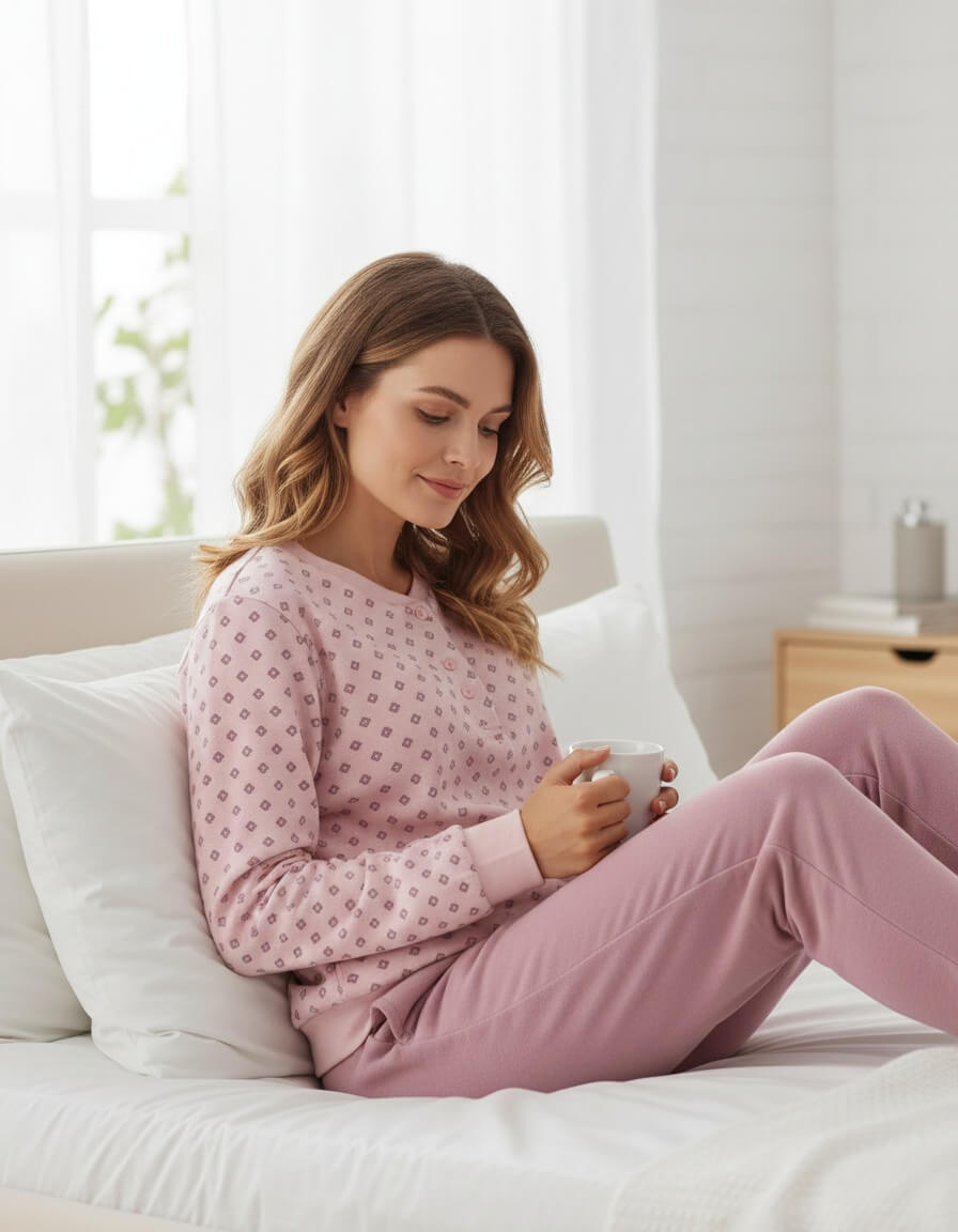 winter-pyjama-937tqa-1.jpg Tenderness Dames Pyjama Fleece Lange Mouwen Roze Maat S - Afbeelding 1