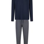Phil & Co Heren Winter Pyjama Set Lang Donkerblauw/Grijs Gestreept