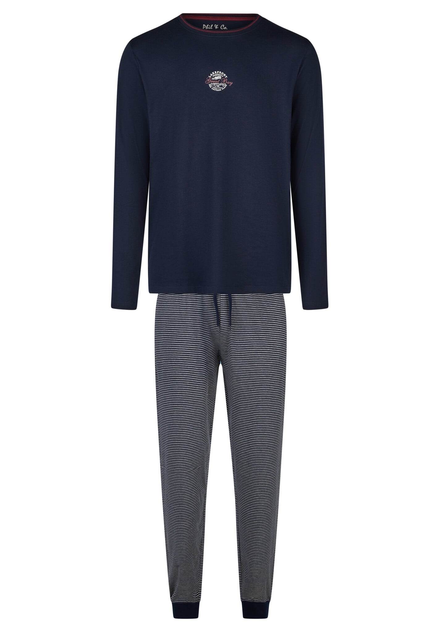 winter-pyjama-heren-142wle-1.jpg Phil & Co Heren Winter Pyjama Set Lang Donkerblauw/Grijs Gestreept - Afbeelding 1