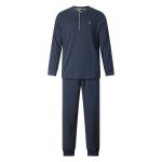 Gentlemen aangeruwde winter heren pyjama 114293 warm interlock knoophals donkerblauw
