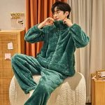 Heren Winter Pyjama Heren Mode Pyjama Tweedelige Dikke Warme Koraal Fleece Pyjama Pak Donkergroen Lange Mouw Top Zachte Flanel Broek Casual Huiskleding Geschenken : Amazon.com.be: Mode