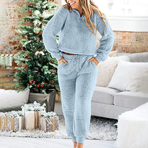 zachte-pyjama-dames-459gqc-1.jpg Dames vrijetijdspak teddy huispak joggingpak fleece pyjama set behaaglijk tweedelig pluizig bovenstuk en broek nachtkleding set warm winter ... - Afbeelding 1