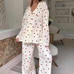 Pyjama Dames Katoen Hartmotief Zachte Loungewear Set