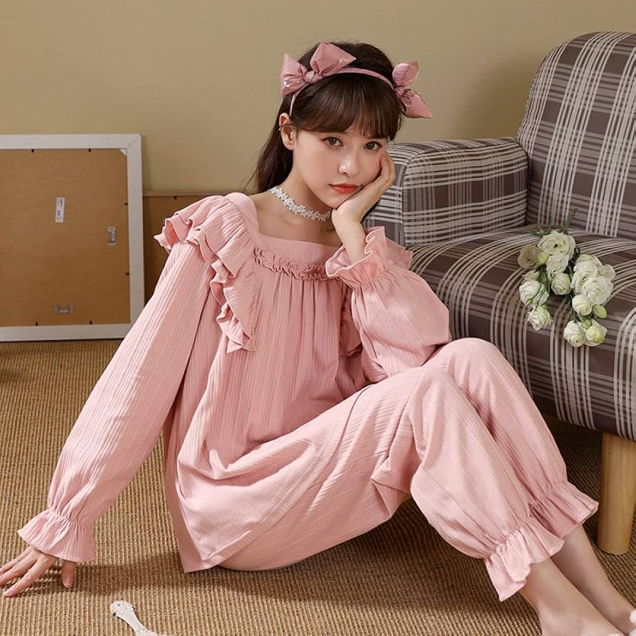 zachte-pyjama-dames-738eiz-1.jpg Pyjama'S Voor Dames,Dames Pyjama Sets Roze Effen Kleur Katoen Vierkante Kraag Schouder Ruches Losse Zoete Gezellige Warme Pjs Met Lange Mouwen Top & Bodems Set Lounge Wear Nachtkleding Zachte Luiaa : Amazon.nl: - Afbeelding 1
