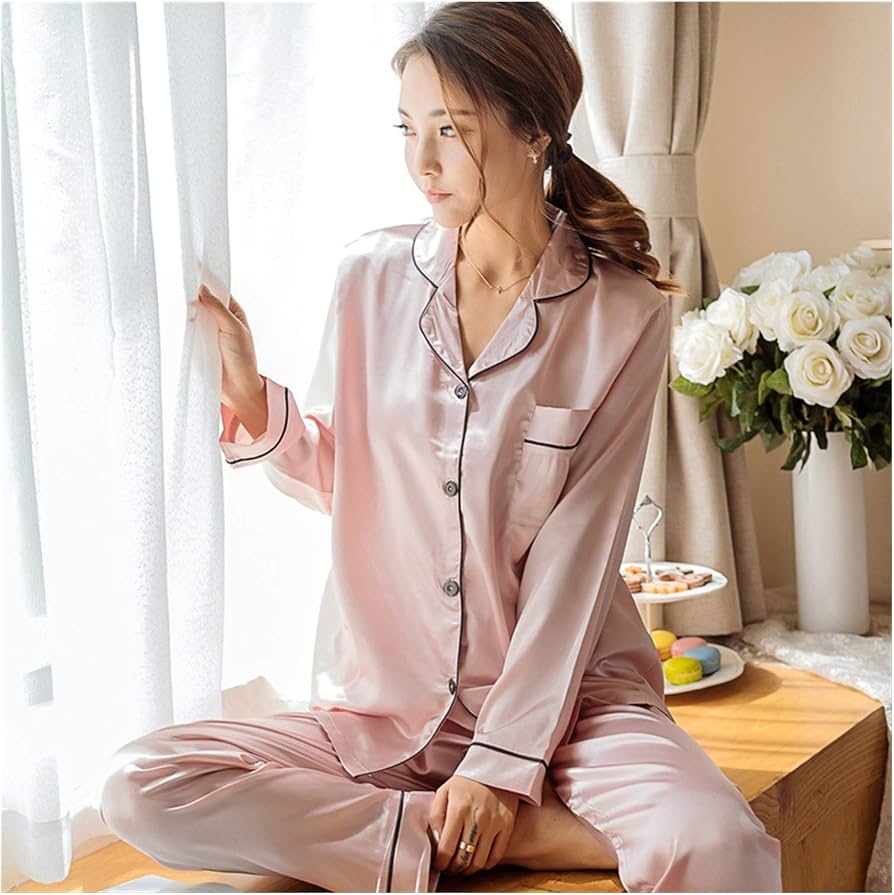 zijde-pyjama-355jeg-1.jpg HNGM Zijden pyjama's Dames zijde satijn pyjama pyjama set paar pyjama twee stuk set (Color : Lg Pink, Size : XXXX Large) : Amazon.nl: Kleding, schoenen & sieraden - Afbeelding 1