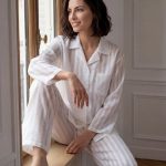 Gestreepte pyjama van katoen en zijde