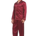 Heren zijden satijnen pyjama pyjama set boven en onder bordeaux witte biezen Etsy Nederland