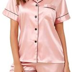 Vlazom Zijden pyjama voor dames, satijnen pyjama met korte mouwen, 2 delige pyjamasets, knoopsluiting, nachtkleding, loungewear, S XXL, M : Amazon.nl: ...