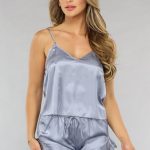 Dubbele Lichtblauwe en Donkerblauwe Satijnen Pyjama Set