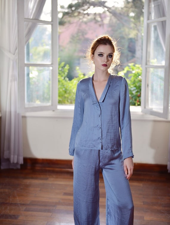 zijden-pyjama-526jut-1.jpg Zijden pyjamaset zijden pyjama dames lange mouw loungewear damesset Etsy België - Afbeelding 1