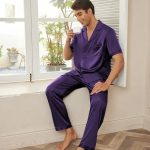 pyjama set heren paars satijn sexy goedkoop zijde glans nachtmode mannen lange broek... | bol