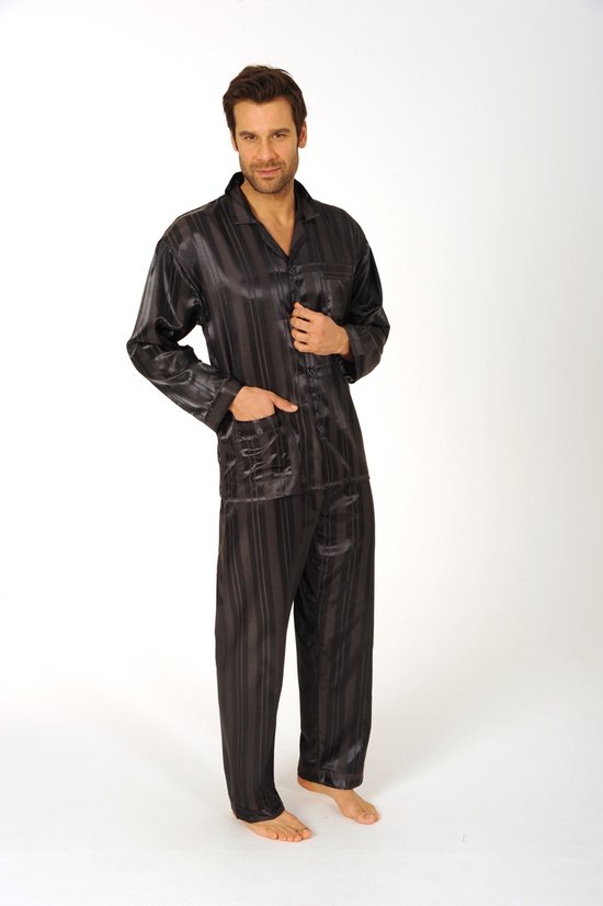 zijden-pyjama-heren-517mch-1.jpg Heren pyjama satijn 94010 antraciet 58 | bol - Afbeelding 1