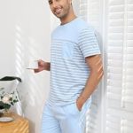 Reliwel Heren Korte Pyjama Gemaakt van Katoen Contrasterend Streepontwerp Zomer Pyjama Heren Ronde Hals Korte Mouw Top en Pyjamabroek met Zak Nachtkleding Huispak Nachtkleding : Amazon.nl: Kleding, schoenen & sieraden