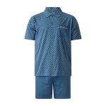 Gentlemen heren shortama 114312 met doorknoop zomer pyjama groen en donkerblauw met print