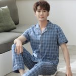 Zomer 100% Katoen Mannen Pyjama Set Korte Tops + L...